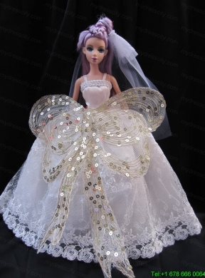 The Most Amazing Straps White Dress with Sequins Made To Fit The Barbie Doll