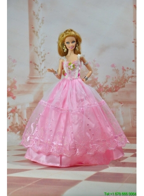 Unique Baby Pink Straps Ruffed Layeres Appliques Made to Fit the Barbie Dol