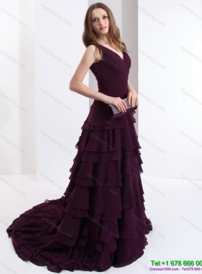 Classical V Neck Prom Dress in Dark Purple for 2015