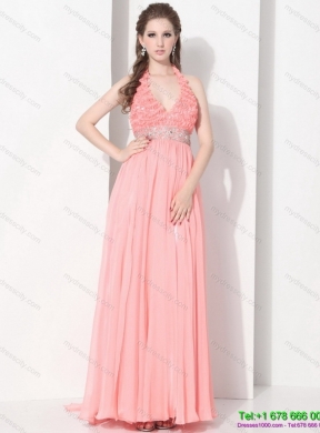 2015 Exclusive Halter Top Prom Dress with Beading and Ruching