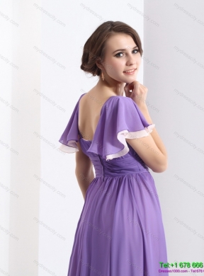 2015 Gorgeous Prom Dress with Ruching and Cap Sleeves