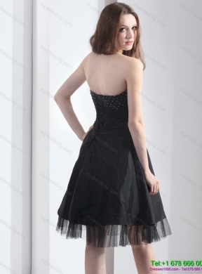 2015 Romantic Strapless Black Prom Dress with Ruching and Beading