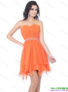 2015 Romantic Sweetheart Beading and Ruching Prom Dress in Orange
