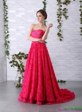 Exclusive Brush Train 2015 Prom Dress with Ruching and Beading