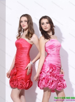 Popular Strapless 2015 Prom Dress with Ruching and Hand Made Flowers
