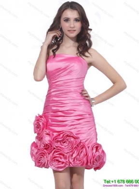 Popular Strapless 2015 Prom Dress with Ruching and Hand Made Flowers