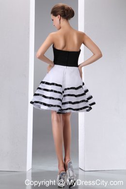 New Black and White A-line Strapless Knee-length Prom Dress with Flowers