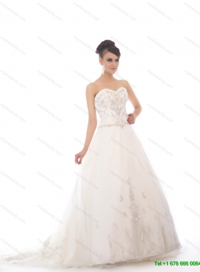 Maternity Sweetheart Chapel Train Bridal Gowns with Beading and Appliques