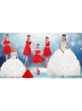 2015 Ruffles and Beading White Sweet 16 Dresses and Red Short Dama Dresses and Ruffles White Little Girl Dress