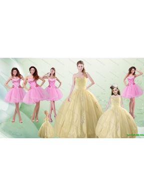 2015 Beautiful Sweetheart Champagne Quinceanera Dress and Pink Dama Dresses and Straps Ball Gown Little Girl Dress