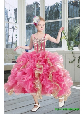Beading Multi Color Ball Gown Quinceanera Dress and Ruching Knee Length Dama Dresses and Ruffles  Spaghetti Straps Little Girl Dress