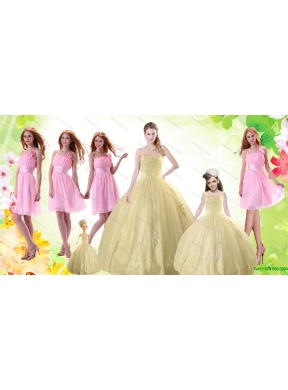 Champagne Ball Gown Quinceanera Dress and Ruching Baby Pink Dama Dresses and Floor Length 2015 Little Girl Dress