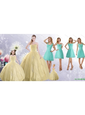 Champagne Ball Gown Quinceanera Dress and Square Knee Length Dama Dresses and Cute  Beading Little Girl Dress