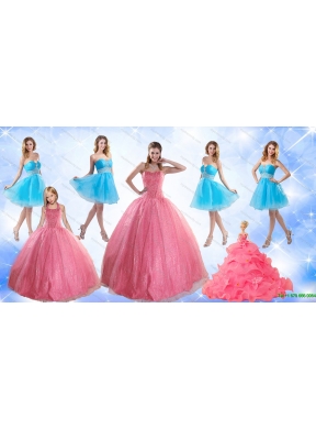 Cute Ball Gone Quinceanera Dress and Beading Baby Blue Dama Dresses and Rose Pink Halter Top Little Girl Dress