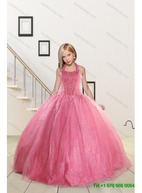 Cute Ball Gone Quinceanera Dress and Beading Baby Blue Dama Dresses and Rose Pink Halter Top Little Girl Dress