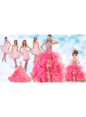 Multi Color Floor Length Ruffles Quinceanera Dress and Baby Pink Short Beading Dama Dresses and Floor Length Multi Color Little Girl Dress