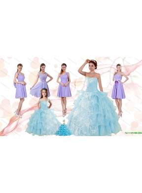 Strapless Ruffles Elegant Quinceanera Dress and Lavender Mini Length Prom Dress and  Appliques and Ruffles Baby Bule Little Girl Pageant Dress