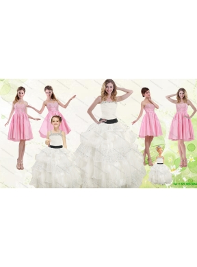 White Strapless Beading Quinceanera Dress and Baby Pink Short Beading Prom Dresses and  Affordable Little Girl Pageant Dress with Beading and Ruffles