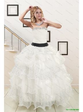 White Strapless Beading Quinceanera Dress and Baby Pink Short Beading Prom Dresses and  Affordable Little Girl Pageant Dress with Beading and Ruffles