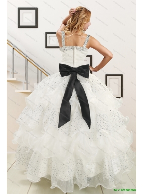 White Strapless Beading Quinceanera Dress and Baby Pink Short Beading Prom Dresses and  Affordable Little Girl Pageant Dress with Beading and Ruffles