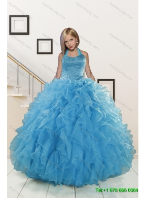 2015 Cheap Teal Sweetheart Quinceanera Dress and Ruching and Beading Short Prom Dresses and Halter Top Ruffles Little Girl Dress