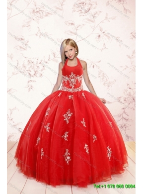 2015 Elegant Appliques Red Quinceanera Dress and Turquoise Short Dama Dresses and Halter Top Ball Gown Little Girl Dress