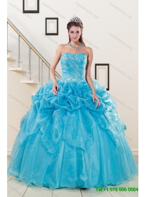 Baby Blue Ball Gown Pick Ups Quinceanera Dress and Beading Rose Pink Short Dama Dresses and Pick Ups Little Girl Dress