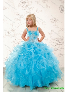 Baby Blue Ruffles Quinceanera Dress and Hand Made Flowers Baby Pink Dama Dresses and Straps Appliques Little Girl Dress