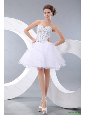 Beading and Ruffles Quinceanera Dress and Rhinestones White Short Dama Dresses and Spaghetti Straps Embroidery Little Girl Dress