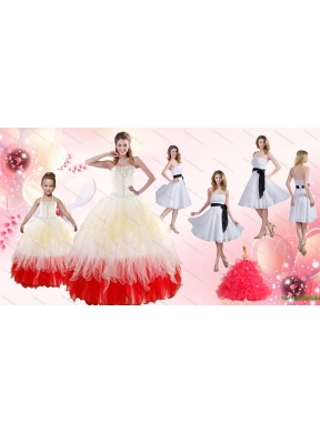 Multi Color Strapless Beading Quinceanera Dress and White Strapless Ruching Prom Dresses and  Halter Top Beading Little Girl Dress