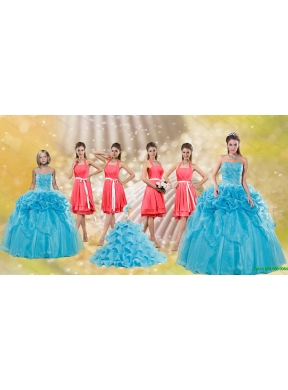 Pick Ups Floor Length Baby Blue Quinceanera Dress and Watermelon Halter Top Sash Dama Dresses and Pretty Ruffles Little Girl Dress