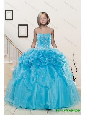 Pick Ups Floor Length Baby Blue Quinceanera Dress and Watermelon Halter Top Sash Dama Dresses and Pretty Ruffles Little Girl Dress