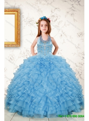 2015 Gorgeous Ruffles and Beading Quinceanera Dress and Hot Pink Short Dama Dresses and Cute Halter Top Little Girl Dress
