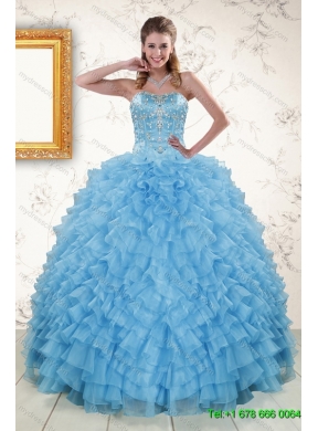 Beading Pretty Aqua Blue Quinceanera Gown and Lilac Short Dama Dresses and Halter Top Ruffles Pageant Dresses for Little Girl