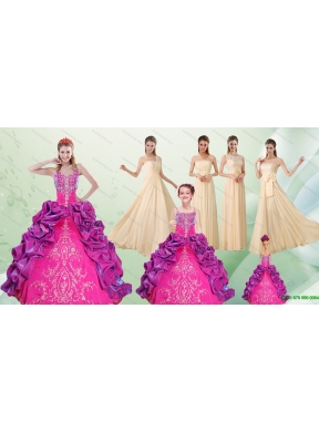 Spaghetti Straps Multi Color Quinceanera Dress and Long Ruching Dama Dresses and Ruffels and Embroidery  Little Girl Dress