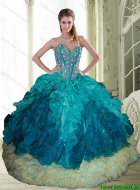 2015 Popular Beading and Ruffles Sweetheart Quinceanera Dresses in Multi Color