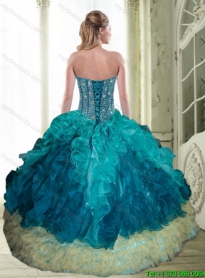 2015 Popular Beading and Ruffles Sweetheart Quinceanera Dresses in Multi Color