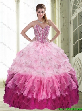 Popular Ball Gown Sweetheart Beading and Ruffled Layers Multi Color Quinceanera Dress for 2015