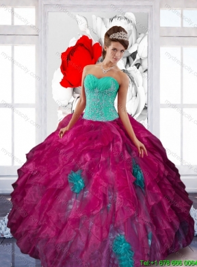 2015 Fashionable Sweetheart Appliques and Ruffles Quinceanera Dresses in Multi Color