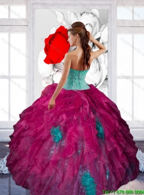 2015 Fashionable Sweetheart Appliques and Ruffles Quinceanera Dresses in Multi Color