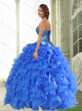 Beautiful Beading and Ruffles Sweetheart Blue Quinceanera Dresses for 2015 Spring