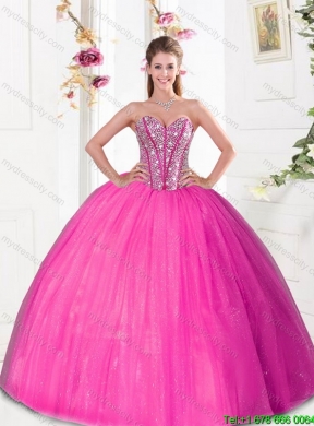 Designer Beading and Pick Ups 2015 Quinceanera Dresses in Hot Pink