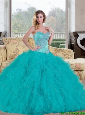 Unique 2015 Ball Gown Quinceanera Dress with Beading and Ruffles