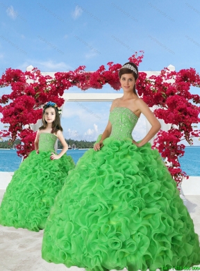 Green Beaded Decorate Organza Princesita Dress with Ruffels