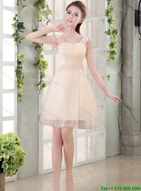 2015 Summer Straps A Line Champagne Beautiful Dama Dress with Appliques