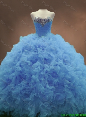 In Stock Sweetheart Ruffles and Beaded Quinceanera Gowns in Blue