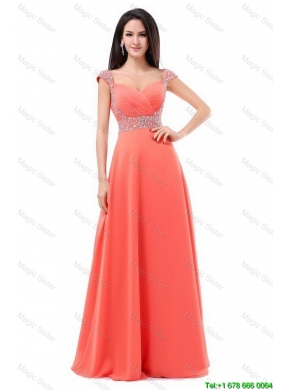 Perfect 2016 Straps Beaded Prom Dresses with Cap Sleeves