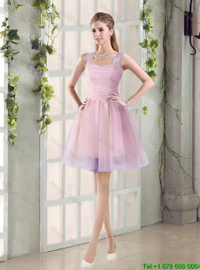 2015 Fall New A Line Straps Bridesmaid Dresses with Hand Made Flowers