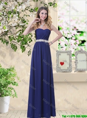 Cheap One Shoulder Floor Length Dama Dresses in Navy Blue