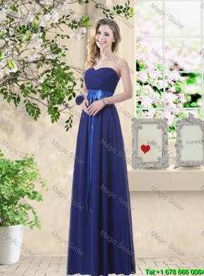 Cheap One Shoulder Floor Length Dama Dresses in Navy Blue